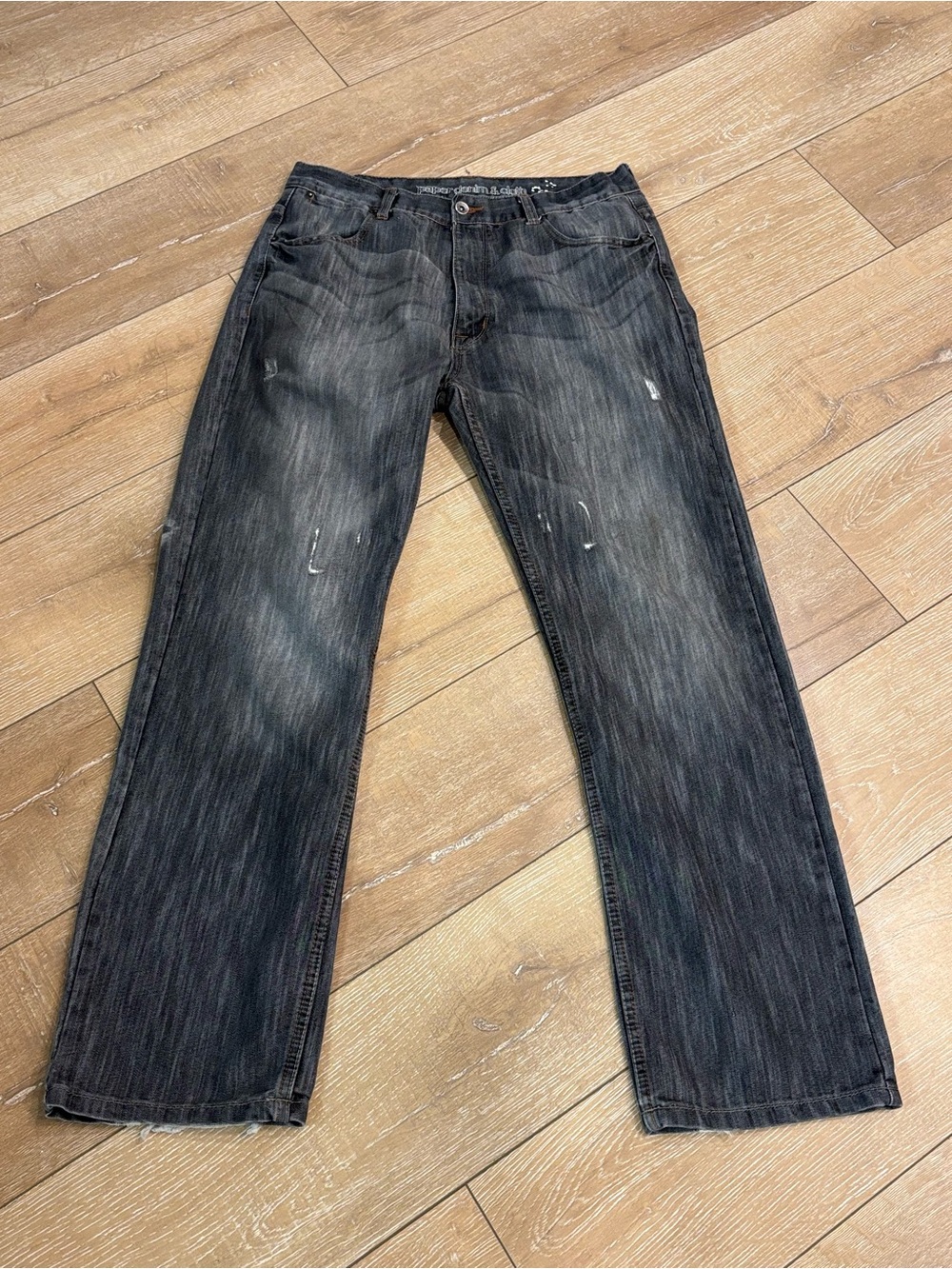 Paper Denim & Cloth Men’s 34x32 Distressed Straight Leg Jeans – Black/Charcoal